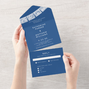 Invitation Tout En Un Papier Picado Mariage Bannière Bleu