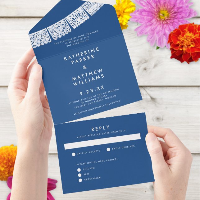 Invitation Tout En Un Papier Picado Mariage Bannière Bleu (Créateur téléchargé)