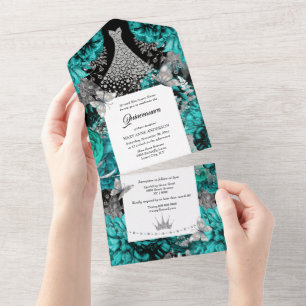 Invitation Tout En Un papillon bleu turquoise brillant