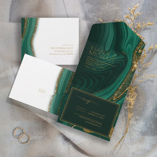 Invitation Tout En Un Parties scintillant Abstraite Strata Mariage Green