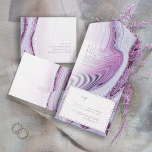 Invitation Tout En Un Parties scintillant Abstraite Strata Mariage Lilac