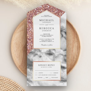 Invitation Tout En Un Parties scintillant d'or blanc et Rose Mariage en 
