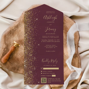 Invitation Tout En Un Parties scintillant d'or foncé de Bourgogne modern