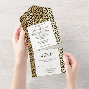 Invitation Tout En Un Parties scintillant en or noir Leopard
