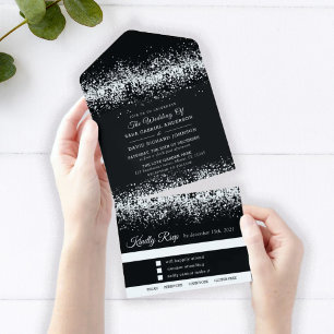Invitation Tout En Un Parties scintillant Noire Mariage Argent Tous en u