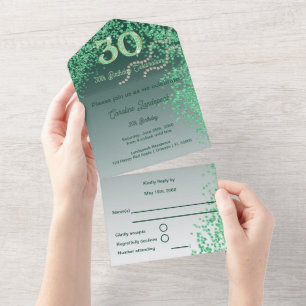Invitation Tout En Un Parties scintillant verte élégante 30e anniversair