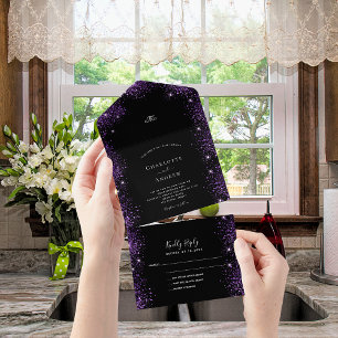 Invitation Tout En Un Parties scintillant violet noir scintille mariage