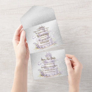 Invitation Tout En Un Party Cake Lavender Floral Élégant mariage