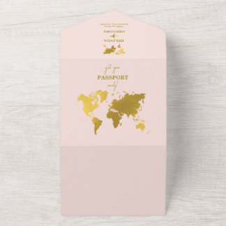 Invitation Tout En Un Passeport Mariage Destination Monde Rose Pâle Or