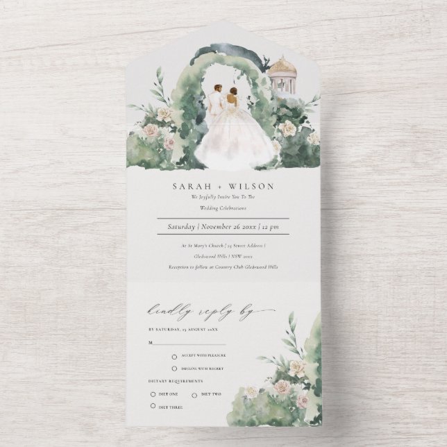 Invitation Tout En Un Pastel Couple Floral Garden Arch Mariage botanique (À l'intérieur)