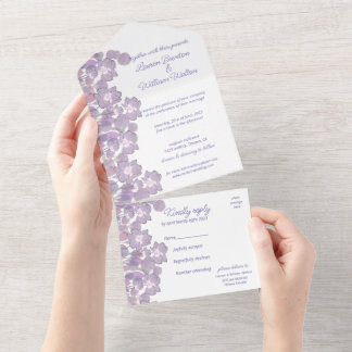 Invitation Tout En Un Pastel mauve violet floral