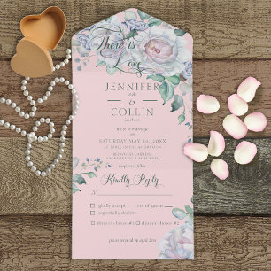 Invitation Tout En Un Pastels & White Peonies Dîner Floral Rose