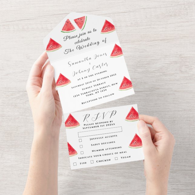 Invitation Tout En Un Pastèque Fruit Tropical Cute Rustique Mariage (Déchirure)
