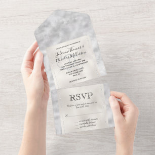 Invitation Tout En Un Pearl Silver Glam Coeurs de Parties scintillant   