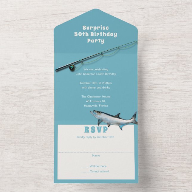 Invitation Tout En Un Pêche Adulte À Thème Anniversaire (À l'intérieur)