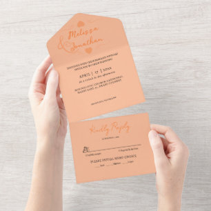 Invitation Tout En Un Pêcher orange moderne minimaliste élégant Mariage
