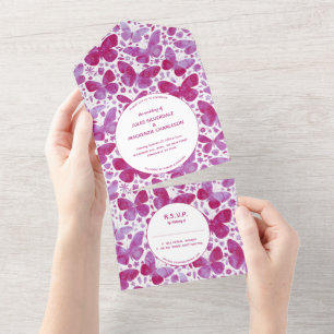 Invitation Tout En Un Peinture à papillon Magenta rose moderne