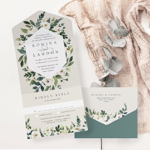 Invitation Tout En Un Peony blanc Aquarelle Mariage de cadre Floral