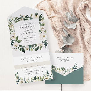Invitation Tout En Un Peony blanc Aquarelle Mariage de cadre Floral