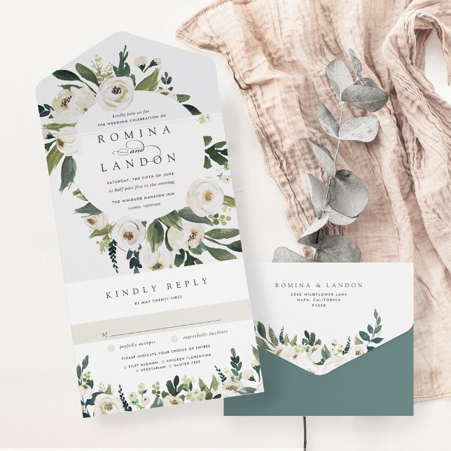Invitation Tout En Un Peony blanc | Aquarelle Mariage de cadre Floral (Créateur téléchargé)