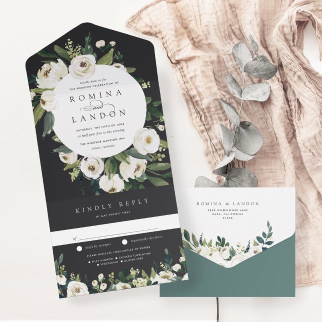 Invitation Tout En Un Peony blanc | Aquarelle Mariage de cadre Floral (Créateur téléchargé)