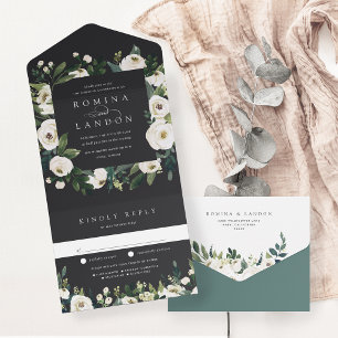 Invitation Tout En Un Peony blanc   Aquarelle Mariage de cadre Floral