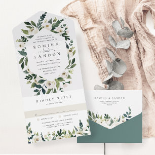 Invitation Tout En Un Peony blanc   Aquarelle Mariage de cadre Floral