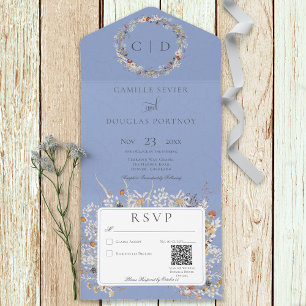 Invitation Tout En Un Périwinkkle Vintage Romantic Fleur sauvage QR Code