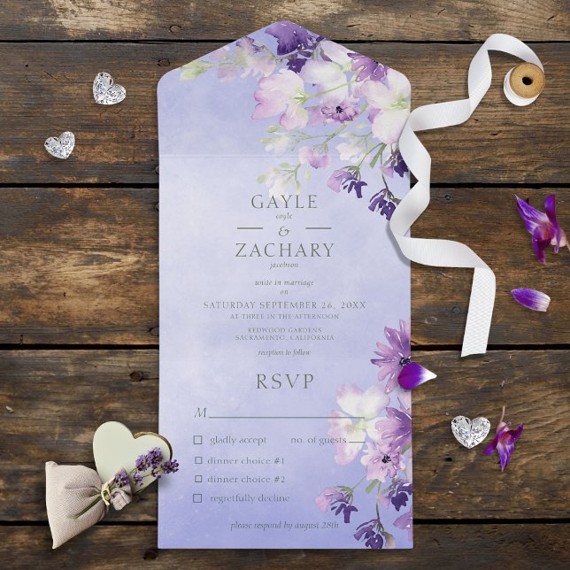 Invitation Tout En Un Périwinkle Purple Boho Dîner Floral (Créateur téléchargé)