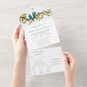 Invitation Tout En Un Perroquet bleu sarcelle jaune Jardin secret de la