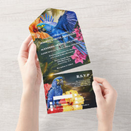 Invitation Tout En Un Perroquet de la jungle fleurs tropicales forêt