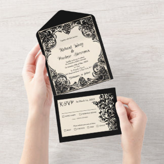 Invitation Tout En Un Personnalisable Gothique tout en un mariage Invita