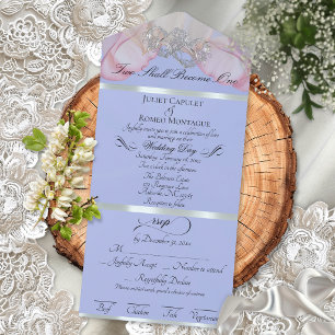 Invitation Tout En Un Pétales Romantiques & Cœurs - Perle Bleue/Argent