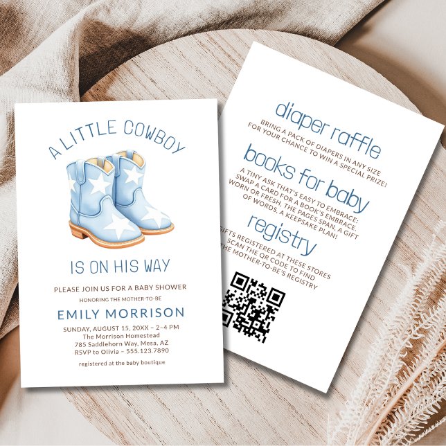 Invitation Tout en un petit Baby shower de garçon bleu Cowboy (Créateur téléchargé)