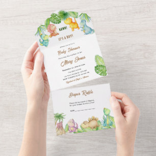 Invitation Tout En Un Petit Baby shower Dinosaur