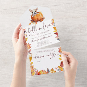 Invitation Tout En Un Petit Citrouille Chiot tombent dans le Baby shower