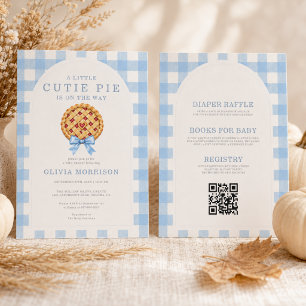 Invitation Tout en Un Petit Gâteau Bleu Ruban Garçon Baby Sho