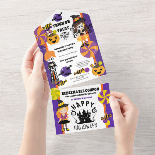 Invitation Tout En Un Petits gosses sorcières à la fête du coupon hallow
