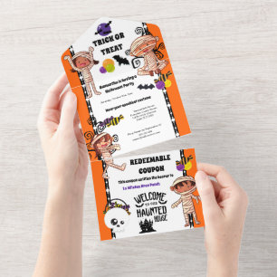 Invitation Tout En Un Petits monstres mignons enfants halloween annivers