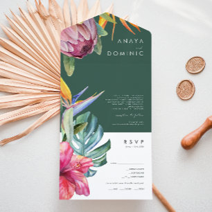 Invitation Tout En Un Phoque Vert Floral Tropical Coloré Et Envoyer