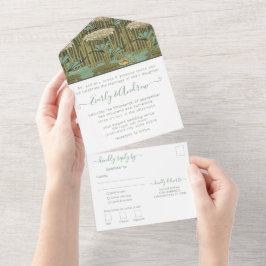 Invitation Tout En Un Photo Back Art Nouveau Dragonfly Lily Pad All