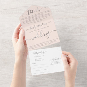 Invitation Tout En Un Photo Back Simple Modern Blush Mariage rose