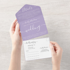 Invitation Tout En Un Photo Back Simple Modern Lavender Mariage