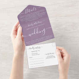 Invitation Tout En Un Photo Back Simple Modern Purple Mariage