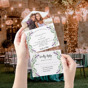 Invitation Tout En Un Photo de fleurs violettes de lavande pour mariage