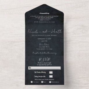 Invitation Tout En Un Photo de mariage à texture bleu marine chic modern
