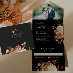 Invitation Tout En Un Photo de mariage d'automne