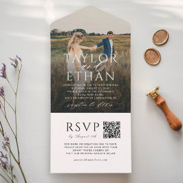 Invitation Tout En Un Photo de mariage moderne et élégant Code QR