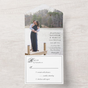 Invitation Tout En Un Photo de mariage noir et blanc 
