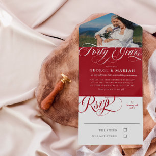 Invitation Tout En Un Photo de noces de rubis pour 40 ans de mariage